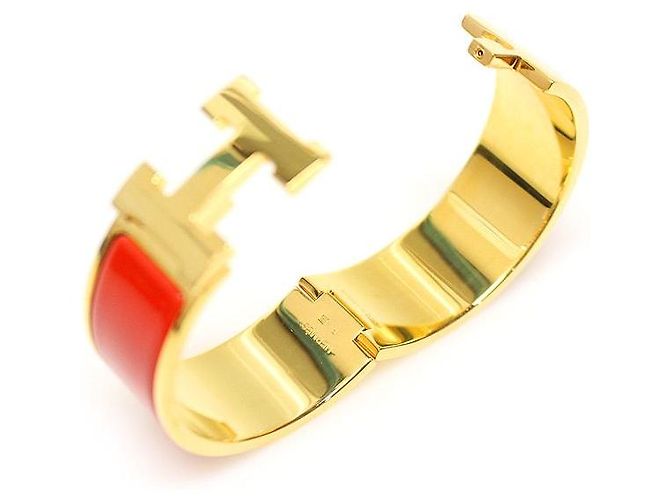 Hermès Bracciale Click Clack PM da donna in smalto corallo e placcato oro Rosso - vista 5