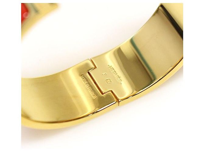 Hermès Bracciale Click Clack PM da donna in smalto corallo e placcato oro Rosso - vista 6