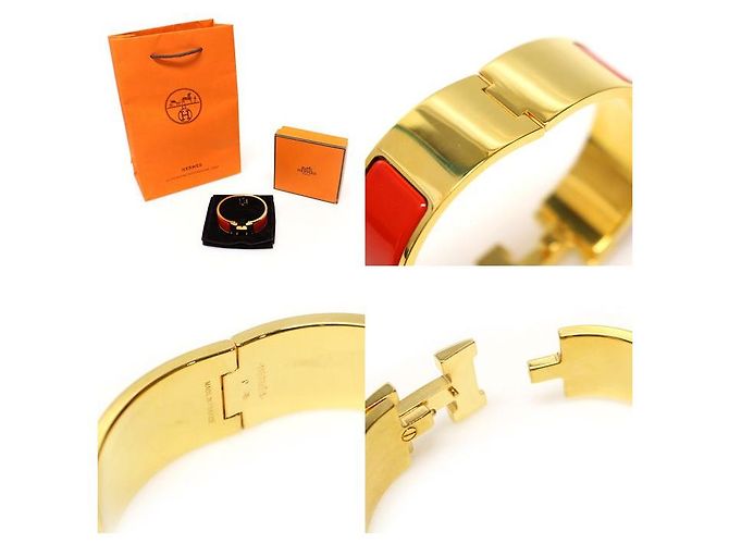 Hermès Bracciale Click Clack PM da donna in smalto corallo e placcato oro Rosso - vista 7