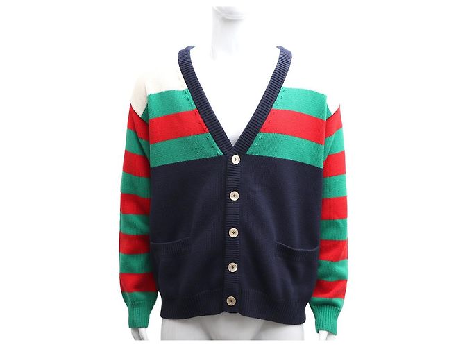 Gucci Gestreickter Wollstrickcardigan mit V-Ausschnitt Mehrfarben - Ansicht 10