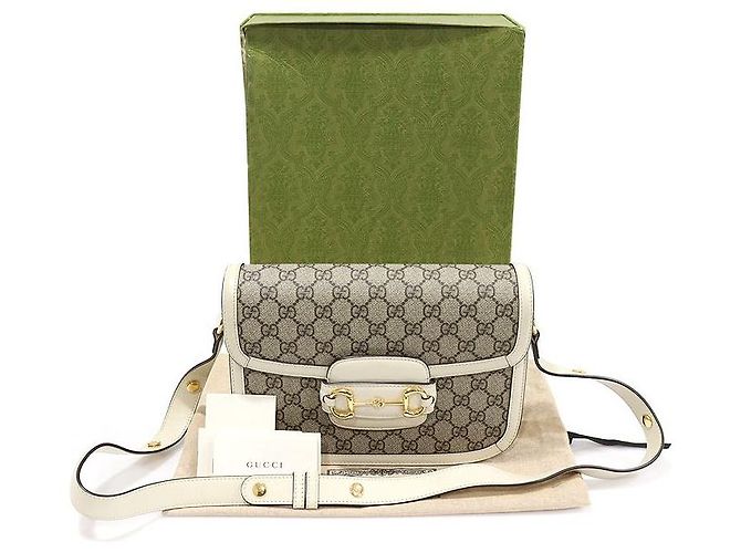 Gucci Borsa a Spalla GG Supreme Canvas e Pelle Bianca Horsebit Media Marrone - vista 2