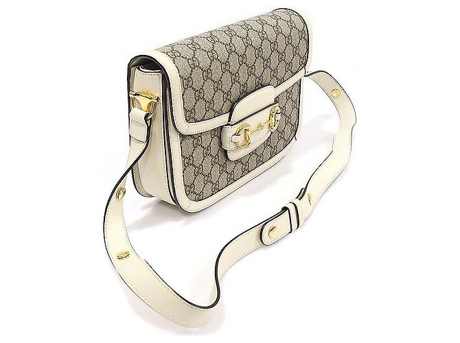 Gucci Borsa a Spalla GG Supreme Canvas e Pelle Bianca Horsebit Media Marrone - vista 3