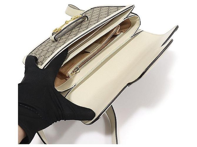 Gucci Borsa a Spalla GG Supreme Canvas e Pelle Bianca Horsebit Media Marrone - vista 4