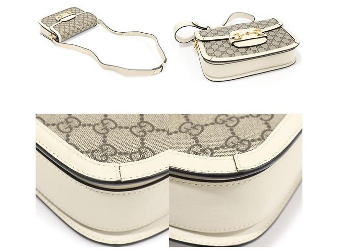 Gucci Borsa a Spalla GG Supreme Canvas e Pelle Bianca Horsebit Media Marrone - vista 5