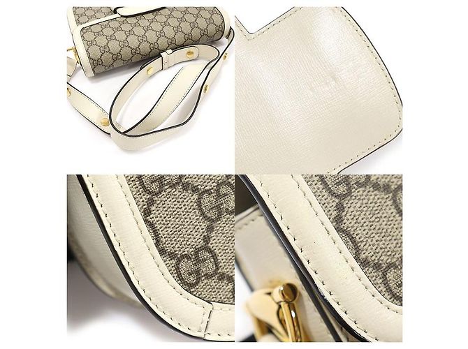 Gucci Borsa a Spalla GG Supreme Canvas e Pelle Bianca Horsebit Media Marrone - vista 6
