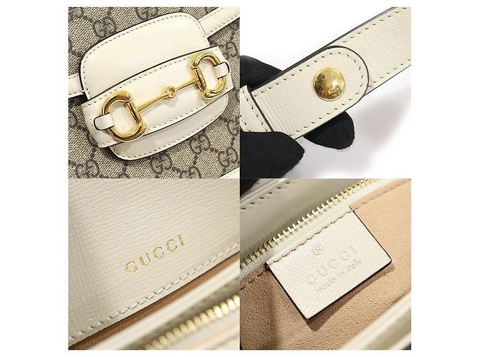 Gucci Borsa a Spalla GG Supreme Canvas e Pelle Bianca Horsebit Media Marrone - vista 7