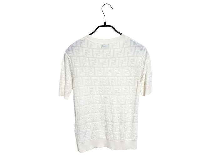 Fendi Kurzärmeliges Textur-Strickoberteil mit FF-Jacquard für Damen Weiß - Ansicht 2