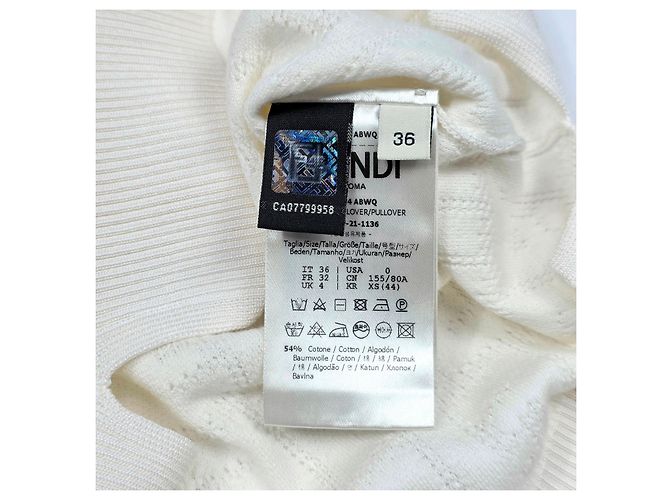 Fendi Kurzärmeliges Textur-Strickoberteil mit FF-Jacquard für Damen Weiß - Ansicht 5