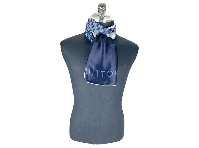 Louis Vuitton Bufanda larga de doble gasa de seda azul - vista 3