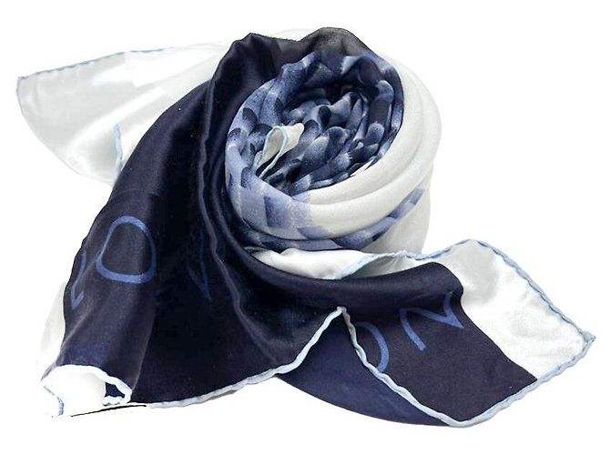 Louis Vuitton Bufanda larga de doble gasa de seda azul - vista 4