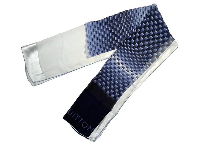 Louis Vuitton Bufanda larga de doble gasa de seda azul - vista 8