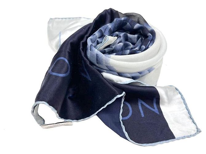 Louis Vuitton Bufanda larga de doble gasa de seda azul - vista 9