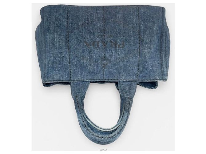 Prada Tote Bag in Denim Canapa Blu - vista 2