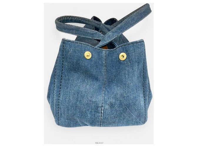 Prada Tote Bag in Denim Canapa Blu - vista 3