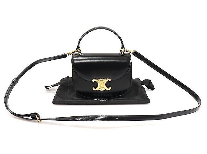Céline Mini borsa trasparente Triomphe in pelle di vitello lucida nera Nero - vista 2