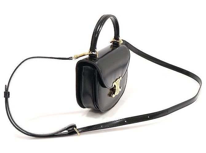 Céline Mini borsa trasparente Triomphe in pelle di vitello lucida nera Nero - vista 3