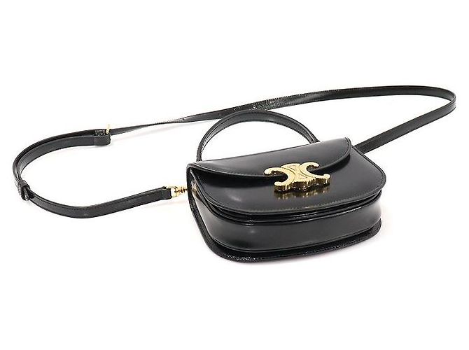 Céline Mini borsa trasparente Triomphe in pelle di vitello lucida nera Nero - vista 5