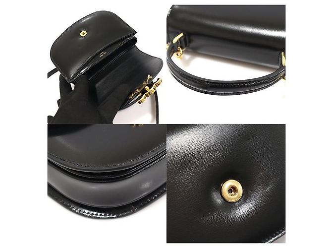 Céline Mini borsa trasparente Triomphe in pelle di vitello lucida nera Nero - vista 6