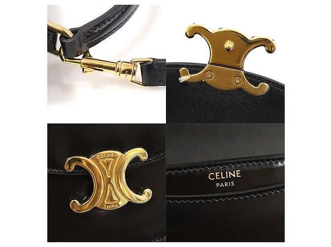 Céline Mini borsa trasparente Triomphe in pelle di vitello lucida nera Nero - vista 7