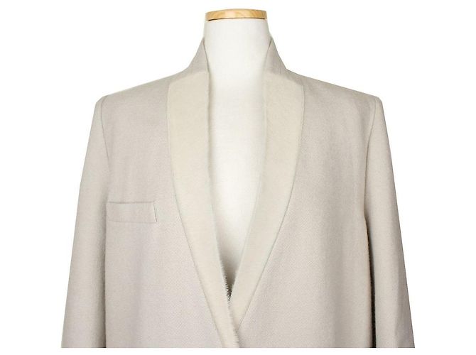 Isabel Marant Beiger Wollmantel mit Shearling-Besatz Weiß - Ansicht 6