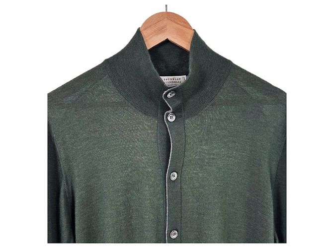 Brunello Cucinelli Cardigan en maille convertible en soie et cachemire pour homme Khaki Marron - vue 5