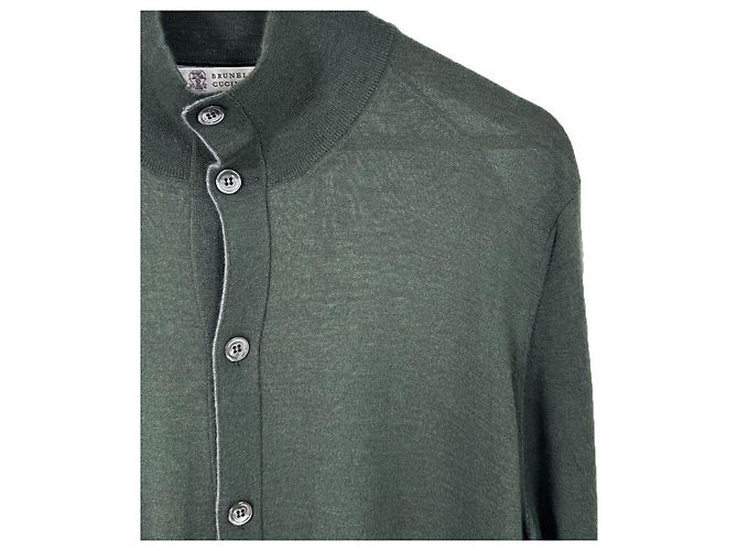 Brunello Cucinelli Cardigan en maille convertible en soie et cachemire pour homme Khaki Marron - vue 6