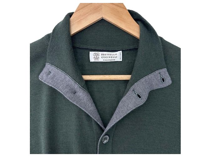 Brunello Cucinelli Cardigan en maille convertible en soie et cachemire pour homme Khaki Marron - vue 9
