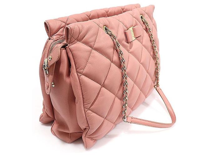 Salvatore Ferragamo Bolsa de ombro com corrente GINETTE em napa acolchoada rosa - vista 2