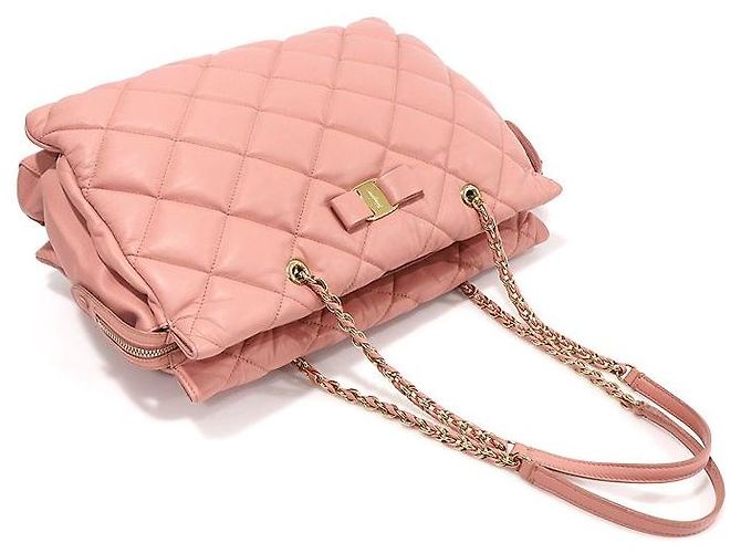 Salvatore Ferragamo Bolsa de ombro com corrente GINETTE em napa acolchoada rosa - vista 3