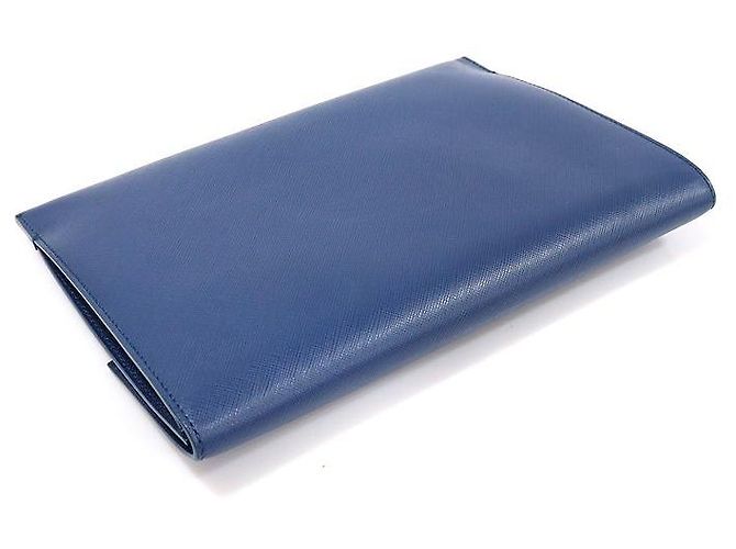 Salvatore Ferragamo Clutch con patta a fiocco in pelle Saffiano blu - vista 5
