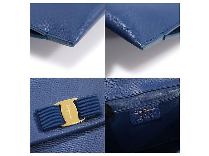 Salvatore Ferragamo Clutch con patta a fiocco in pelle Saffiano blu - vista 7