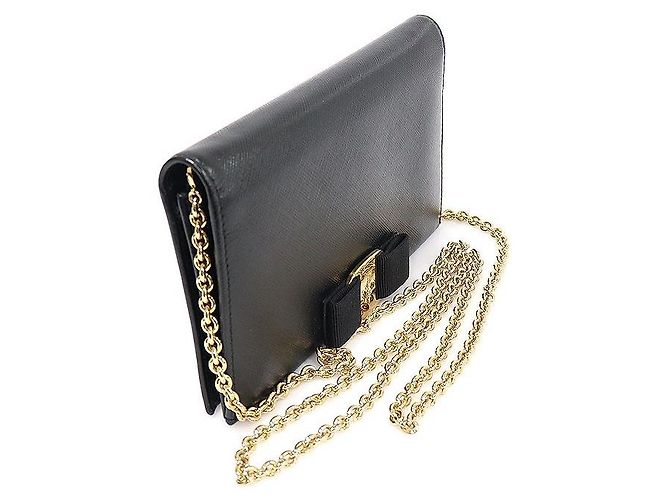 Salvatore Ferragamo Mini borsa a tracolla WOC Bow Genie in Saffiano nero - vista 3