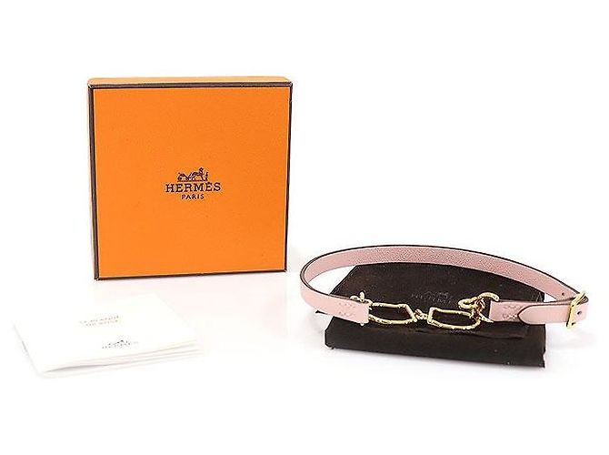 Hermès Bracciale Double Tour ETRIER in pelle di vitello Rose Sakura e metallo dorato da donna Rosa - vista 2