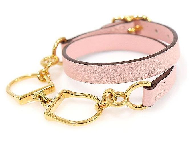 Hermès Bracciale Double Tour ETRIER in pelle di vitello Rose Sakura e metallo dorato da donna Rosa - vista 3