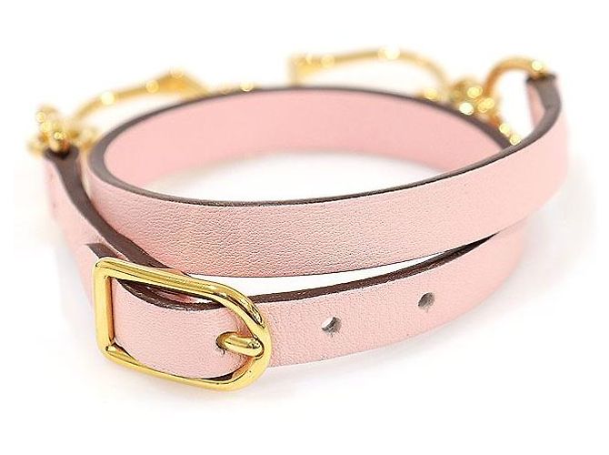 Hermès Bracciale Double Tour ETRIER in pelle di vitello Rose Sakura e metallo dorato da donna Rosa - vista 4
