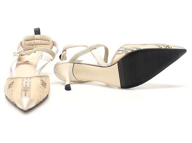 Fendi Slingback con tacco medio in mesh rosa con ricamo di colibrì e strass - vista 6