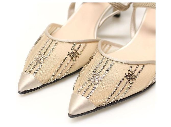 Fendi Slingback con tacco medio in mesh rosa con ricamo di colibrì e strass - vista 7
