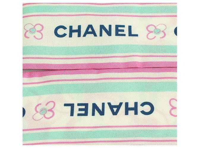 Chanel Schmaler Schal Camellia Rosa Weiß - Ansicht 2