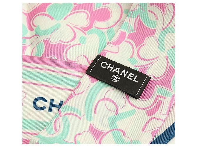 Chanel Schmaler Schal Camellia Rosa Weiß - Ansicht 4