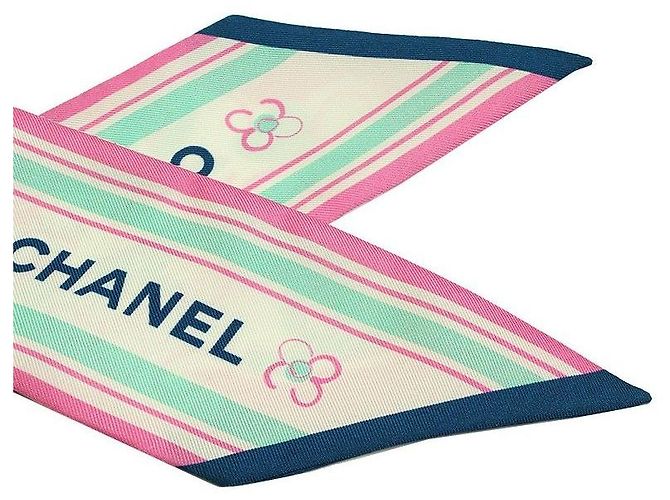 Chanel Schmaler Schal Camellia Rosa Weiß - Ansicht 5