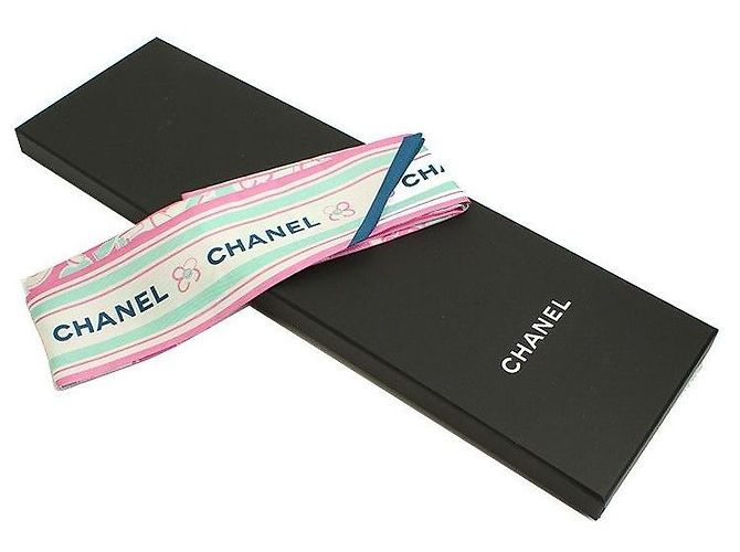 Chanel Schmaler Schal Camellia Rosa Weiß - Ansicht 6