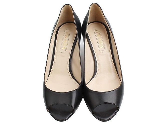 Prada Décolleté a punta aperta in pelle nera Nero - vista 2