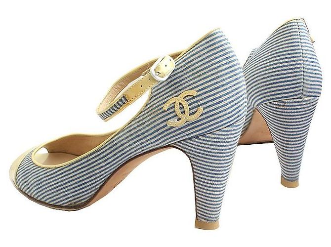 Chanel Scarpe a righe con cinturino alla caviglia Multicolore - vista 4