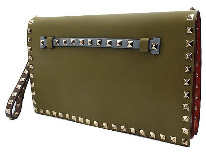 Valentino Clutch Rockstud in agnello dorato Verde - vista 2