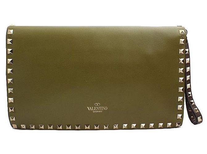Valentino Clutch Rockstud in agnello dorato Verde - vista 3