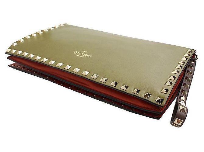 Valentino Clutch Rockstud in agnello dorato Verde - vista 4