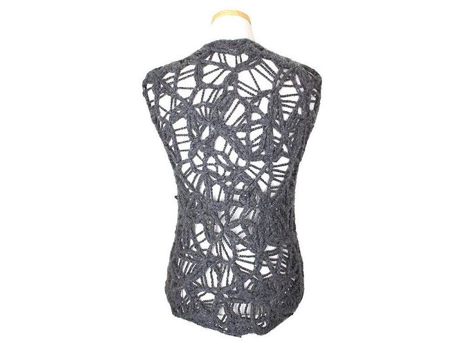 Brunello Cucinelli Ärmelloses Strickoberteil mit Cashmere-Crochet-Besatz XS Braun - Ansicht 3