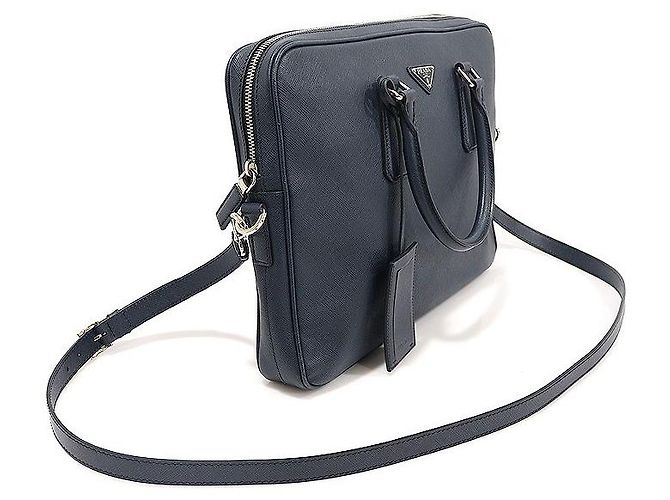 Prada Navy Saffiano Leather Workbag Briefcase Blue - view 3
