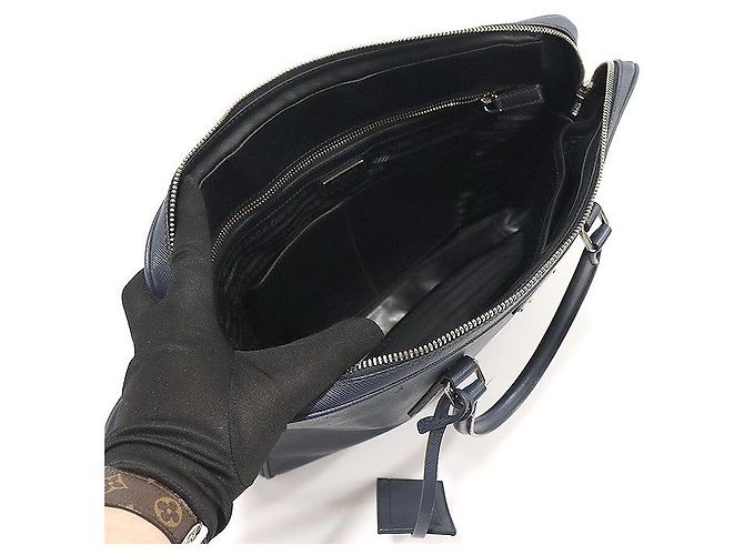Prada Navy Saffiano Leather Workbag Briefcase Blue - view 4
