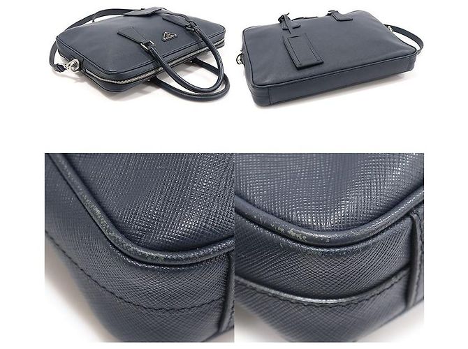 Prada Navy Saffiano Leather Workbag Briefcase Blue - view 5